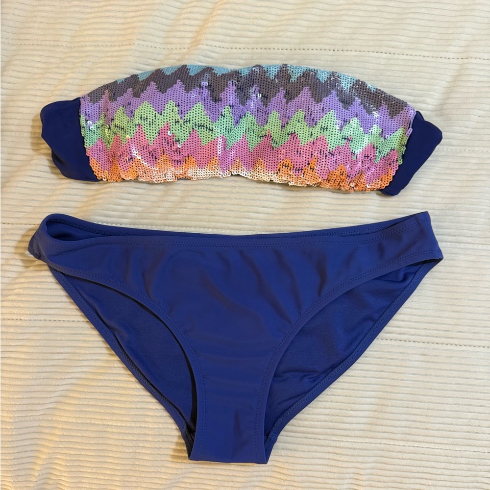 Colorful Sequin Bandeau Bikini Set